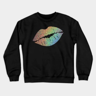 Holographic Rainbow Ombre Faux Glitter Lips Crewneck Sweatshirt